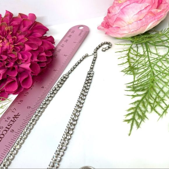 VINTAGE⚜️ART DECO Crystal Linked Black Teardrop Necklace - Picture 8 of 8